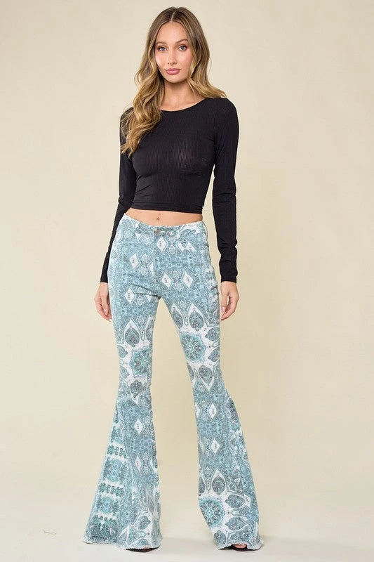 Blue Paisley Print Flared Pants 1 Blue Paisley Print Flared Pants