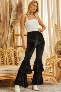 Velvet Tiered Bell Bottom Pants