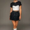 Black Mesh Layered Mini Skirt