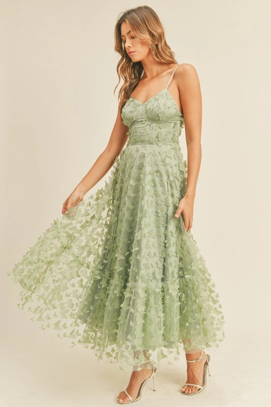 SAGE BUTTERFLY MESH LACE UP BACK BUSTIER MIDI DRESS 3 SAGE BUTTERFLY MESH LACE UP BACK BUSTIER MIDI DRESS - Image 3