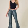Black Striped Washed Denim Flares