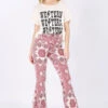 Wine Paisley Print Flared Pants