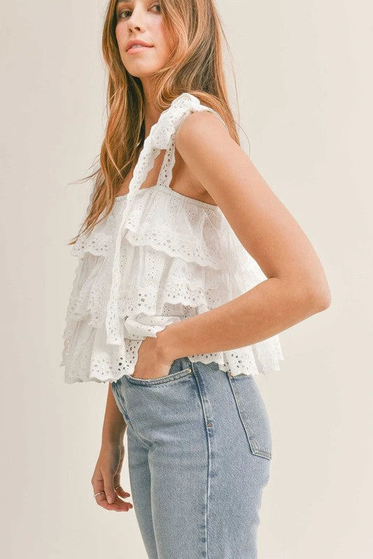 White Daisy Crop Ruffle Top 2 White Daisy Crop Ruffle Top - Image 2