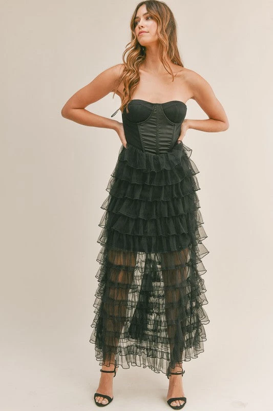Black Corset Ruffle Tiered Maxi Dress 6 Black Corset Ruffle Tiered Maxi Dress - Image 6