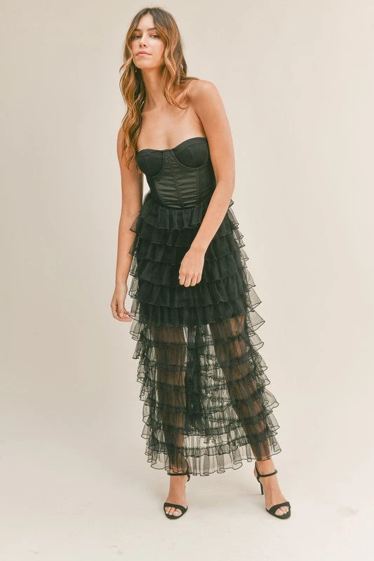 Black Corset Ruffle Tiered Maxi Dress 7 Black Corset Ruffle Tiered Maxi Dress - Image 7