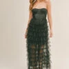 Black Corset Ruffle Tiered Maxi Dress