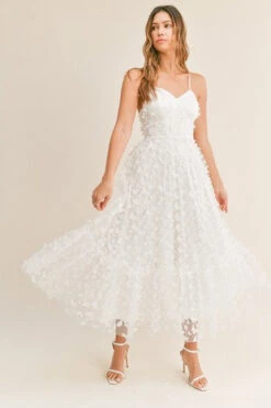 WHITE BUTTERFLY MESH LACE UP BACK BUSTIER MIDI DRESS