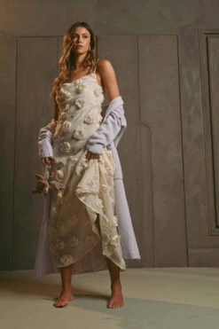 3D Applique Cowl Neck Rose Maxi Dress