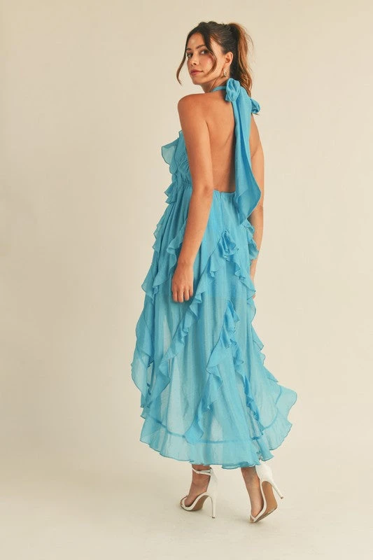 AQUA BLUE HALTER RUFFLE DRESS 5 AQUA BLUE HALTER RUFFLE DRESS - Image 5