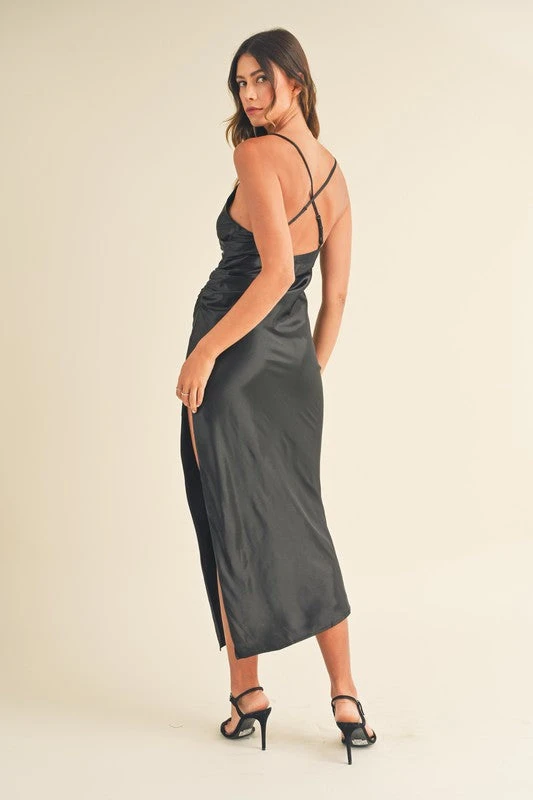 Black Satin Wrapped Mini-Dress 2 Black Satin Wrapped Mini-Dress - Image 2