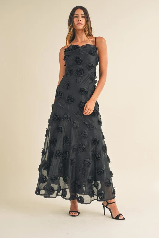 3D Applique Cowl Neck Flower Maxi Dress 4 3D Applique Cowl Neck Flower Maxi Dress - Image 4