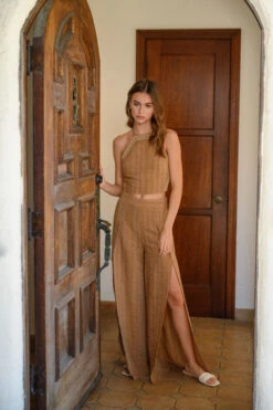 Eyelet Slit Wide Leg Pants & Halter Top