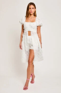 SHORT SLEEVE LACE LONG TOP & HIGH WAISTED SHORTS