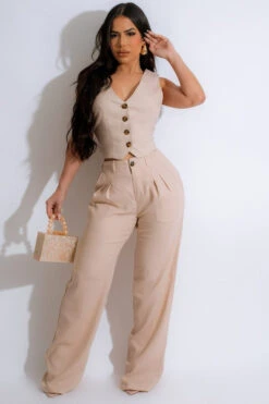 KhakiLinen Vest And Pant Set