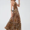 Leopard Boho Satin Open Back Maxi