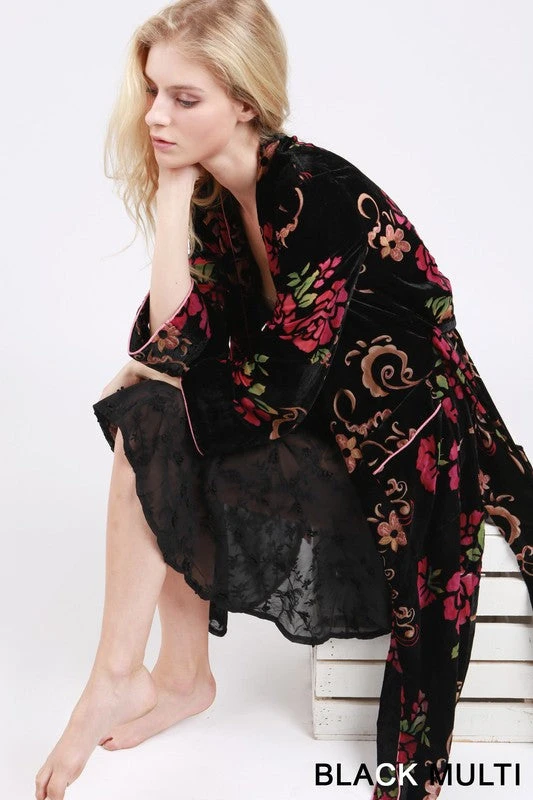 Floral Velvet Long Sleeve Maxi Kimono/Robe Cardigan 2 Floral Velvet Long Sleeve Maxi Kimono/Robe Cardigan - Image 2
