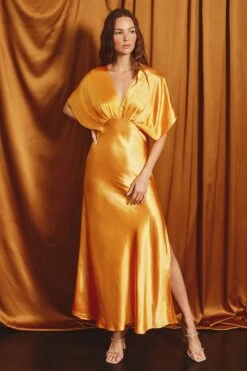 Gold Satin Maxi Dress