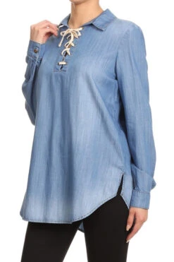 Denim Lace Up Blouse
