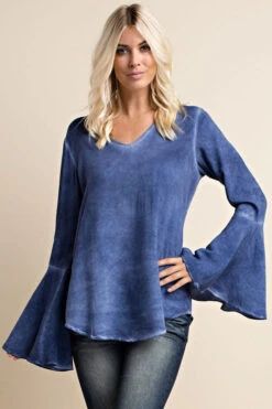 Denim Blue Bell Sleeve Blouse