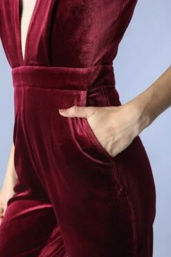 Burgundy Deep V-neck Jumpsuit -Hippie Vibe Tribe Shop 6042580 Y12404 DETAIL1