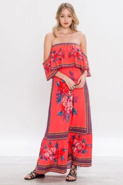 Gypsy Floral Off-Shoulder Dream -Hippie Vibe Tribe Shop 6884819 T frontid16413coral03 1