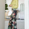 Black Floral Girl Hippie Flare Bell Bottoms