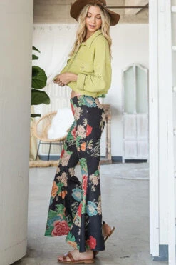 Black Floral Girl Hippie Flare Bell Bottoms