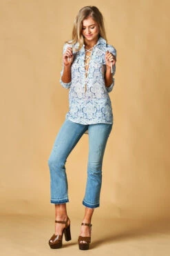 Oversized Lace-up Paisley Shirt -Hippie Vibe Tribe Shop 7005477 6837864 DT9088BLUE 01