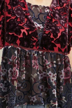 Floral Velvet Ruffle Sleeve Top -Hippie Vibe Tribe Shop 7095442 HWT21 2 1