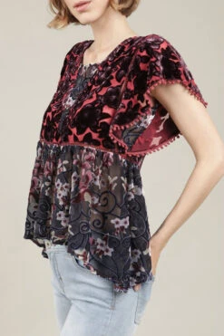 Floral Velvet Ruffle Sleeve Top -Hippie Vibe Tribe Shop 7095442 HWT21 3 1
