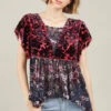Floral Velvet Ruffle Sleeve Top