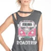 "Roadtrip" Ripped Sleeveless Graphic Tank