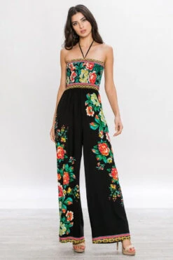 Black Halter Floral Jumpsuit