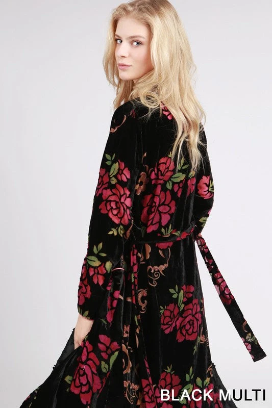 Floral Velvet Long Sleeve Maxi Kimono/Robe Cardigan 4 Floral Velvet Long Sleeve Maxi Kimono/Robe Cardigan - Image 4