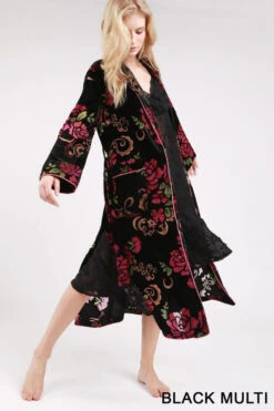 Floral Velvet Long Sleeve Maxi Kimono/Robe Cardigan