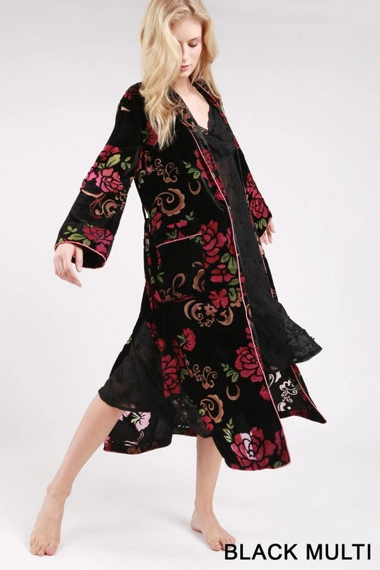 Floral Velvet Long Sleeve Maxi Kimono/Robe Cardigan 1 Floral Velvet Long Sleeve Maxi Kimono/Robe Cardigan