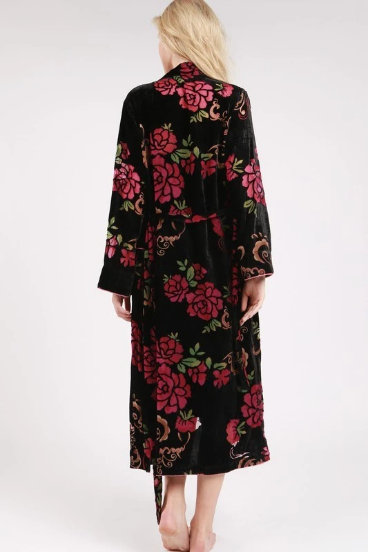 Floral Velvet Long Sleeve Maxi Kimono/Robe Cardigan 5 Floral Velvet Long Sleeve Maxi Kimono/Robe Cardigan - Image 5
