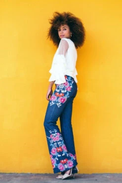 Floral Print Denim Flares