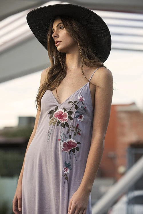 Lavender, Fringe & Embroidered Maxi Dress 1 Lavender, Fringe & Embroidered Maxi Dress