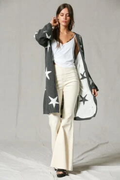 Long Sleeve Tunic Cardigan With Stars