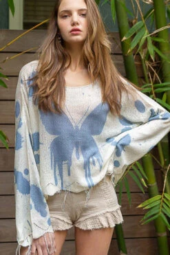 Oversized Butterfly Blue Pullover Sweater