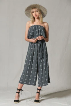 Charcoal Strapless Midi Jumpsuit