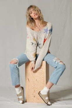 Knit Multi Color Star Pullover