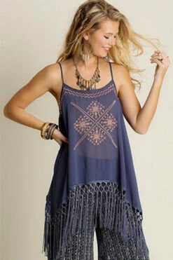 Blue Sheer Fringe Top