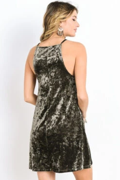 Halter Crushed Velvet Dress -Hippie Vibe Tribe Shop D3014KE D3014KE OLIVE04