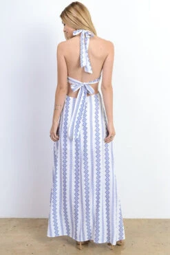 Bohemian Blue Halter Maxi Dress -Hippie Vibe Tribe Shop HD4104 Ivory HD4104IV5