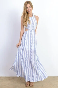 Bohemian Blue Halter Maxi Dress