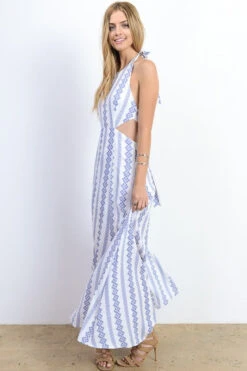 Bohemian Blue Halter Maxi Dress -Hippie Vibe Tribe Shop HD4104 Ivory HD4104IV7