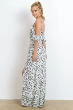 Off Shoulder Ruffle Maxi/Romper -Hippie Vibe Tribe Shop HR5060 W HR5060 OW5 1