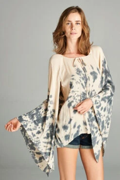 Tie-Dye Acid Wash Blouse Butterfly Sleeves -Hippie Vibe Tribe Shop HT10099 NaturalBlack HT10099NATURALBLACK5D